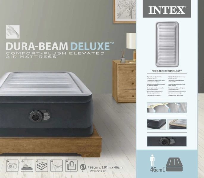 Intex Comfort Plush Hoog Luchtbed - Eenpersoons - Ingebouwde Elektrische Pomp 14 Intex Comfort Plush Hoog Luchtbed - Eenpersoons - Ingebouwde Elektrische Pomp - Afbeelding 12