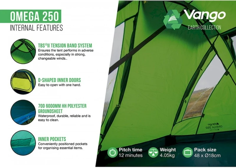 Vango Omega 250 Tunneltent - 2 Persoons - Groen 10 Vango Omega 250 Tunneltent - 2 Persoons - Groen - Afbeelding 8