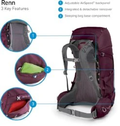 Osprey Renn Backpack - 50 Liter - Paars -Buiten Kamperen Winkel osprey renn features 1